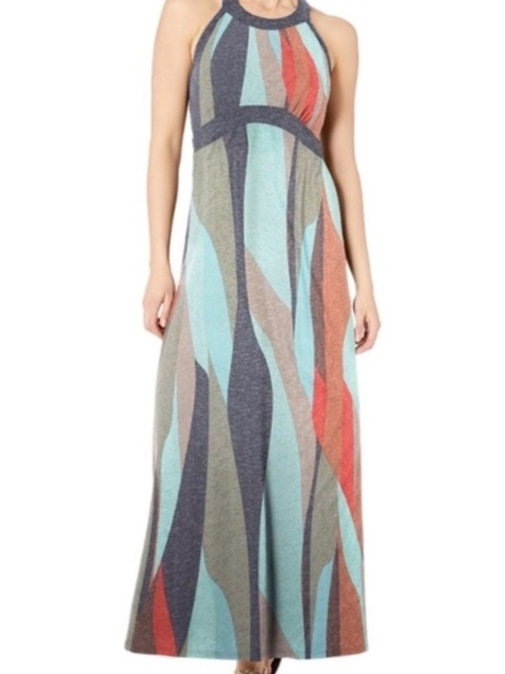 Prana Multicolor Wave Halter Maxi Dress S Small